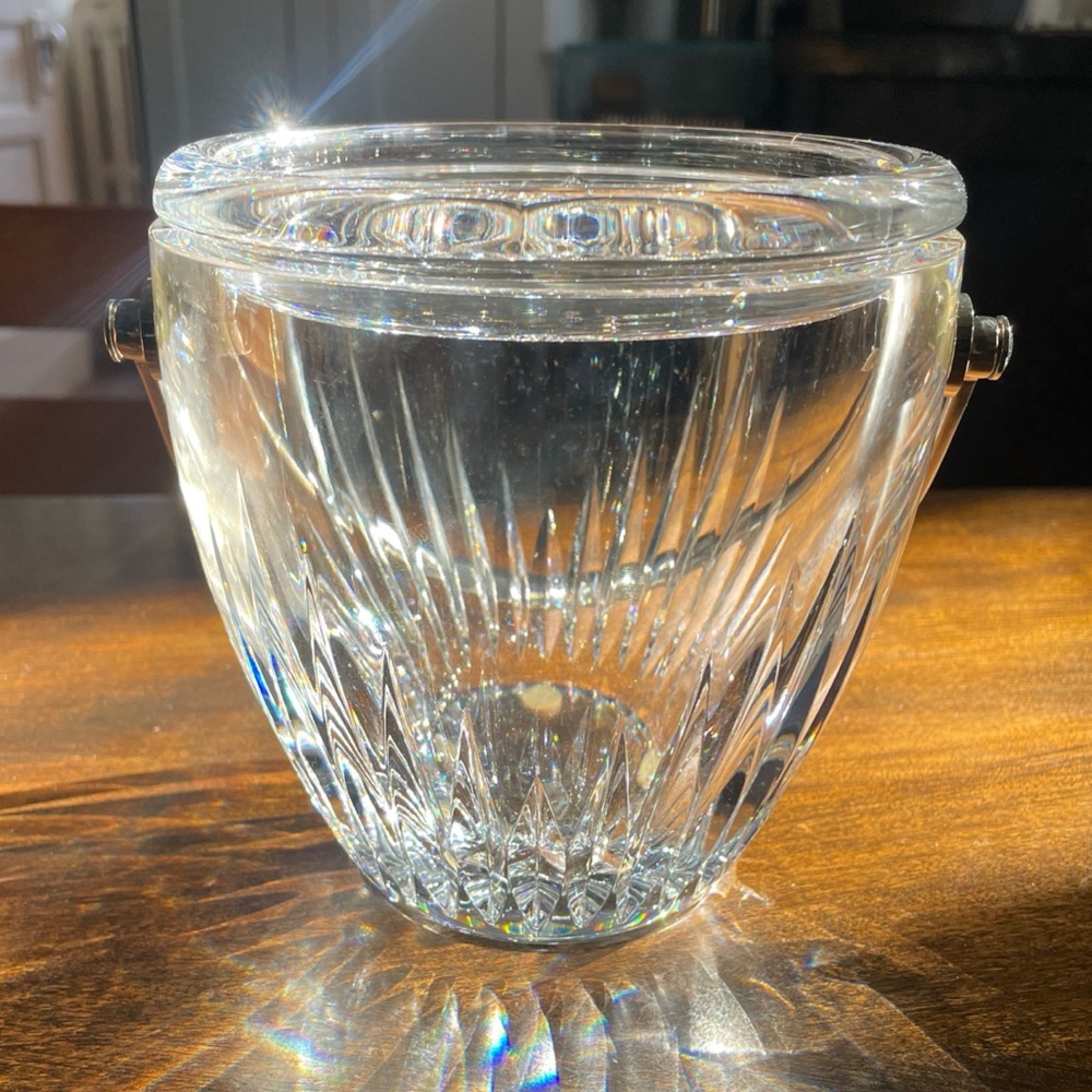 Baccarat Crystal Ice Bucket w/ Tongs and Silver Accents